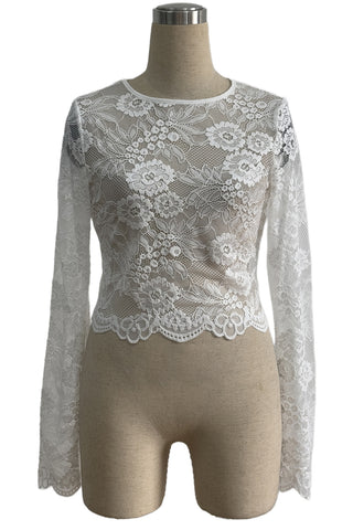 Floral Lace Long Sleeve Crop Top