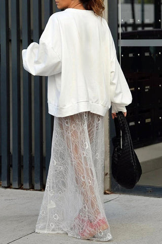 Elegant Sheer Lace Maxi Skirt