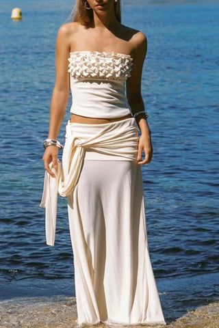 Ruched Crop Top and Draped Skirt Set