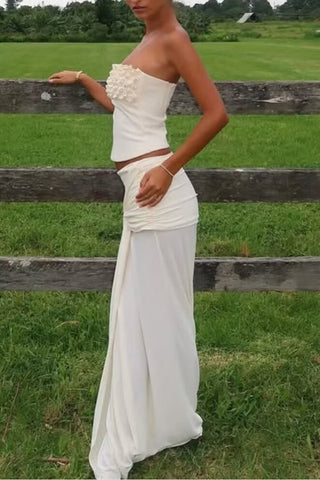 Ruched Crop Top and Draped Skirt Set