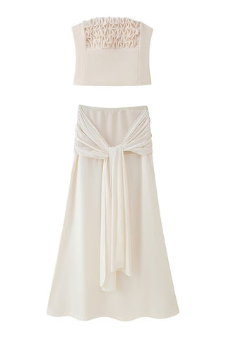 Ruched Crop Top and Draped Skirt Set