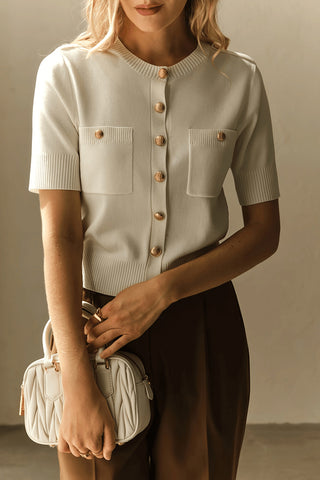 Button-Front Short Sleeve Cardigan