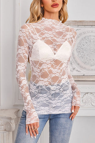 Pink Sheer Lace Long Sleeve Top