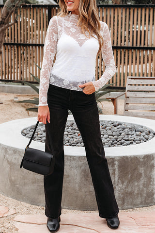 Sheer Lace Mesh Long Sleeve Top
