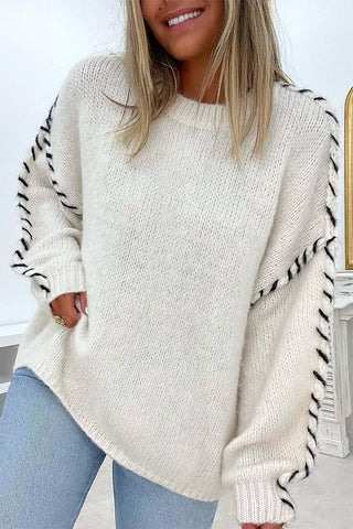Loose Knit Sweater with Contrast Stitch