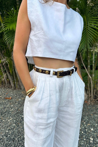 Sleeveless Crop Top and High-Waist Pants Set