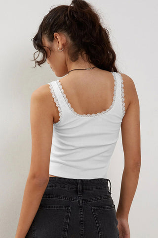 Lace-Trim Ribbed Tank Top