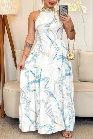 Halter Maxi Dress with Abstract Print