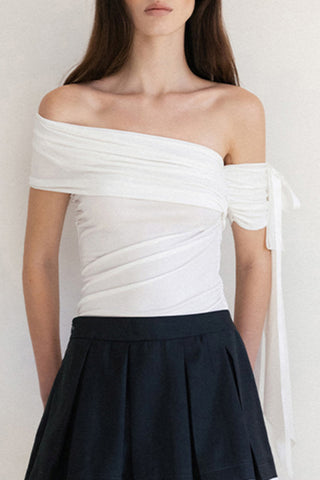 Off-Shoulder Tie Sleeve T-Shirt