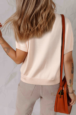 Bow Embellished Short Sleeve Sweater
