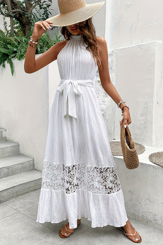 Lace Trim Halter Maxi Dress