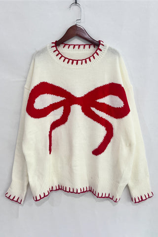 Bow Accent Sweater with Ribbed Trim