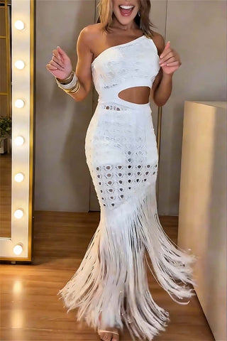 One-Shoulder Fringe Casual Dress