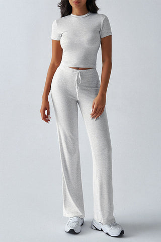 Short-Sleeve Crop Top and Pants Set