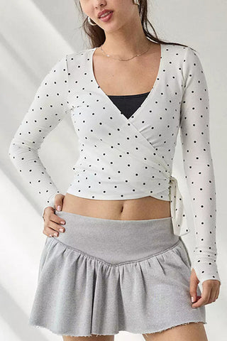 Striped Wrap-Front Long Sleeve Top