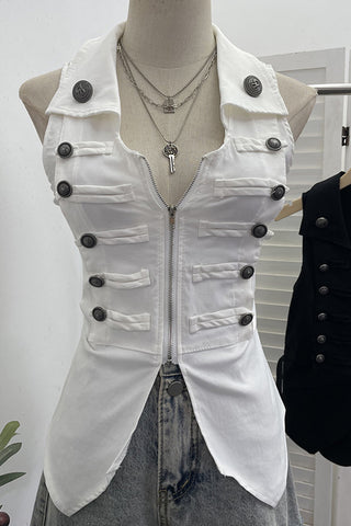 Button-Adorned Military Tank Top