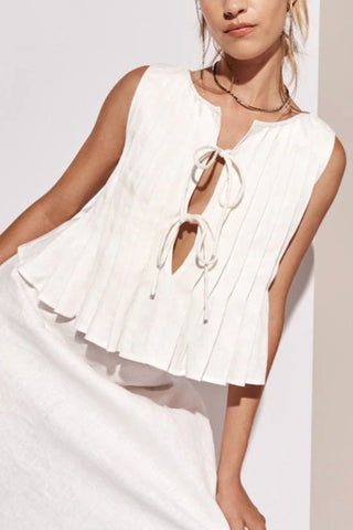 Tie-Front Pleated Tank Top