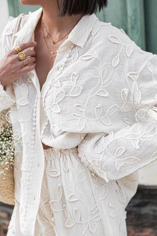 Textured Leaf Pattern Pants Set