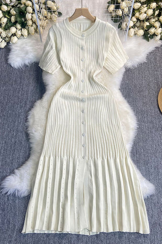 Buttoned Ribbed Casual Dress