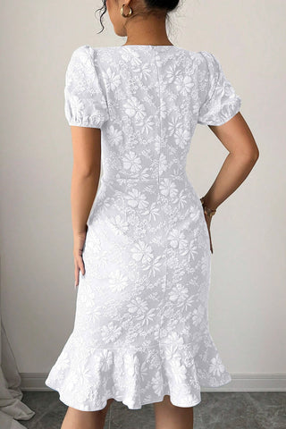 Short Sleeve Floral Textured Casual Dress