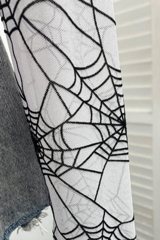 Web-Patterned Long Sleeve Crop Top