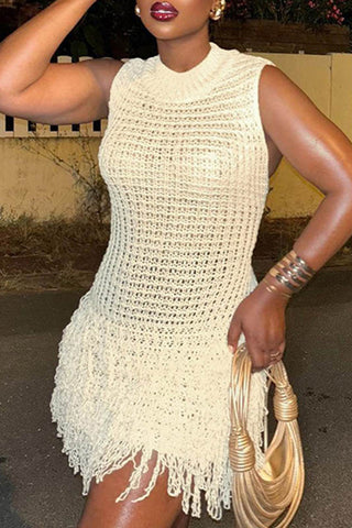 Fringe Hem Knitted Casual Dress