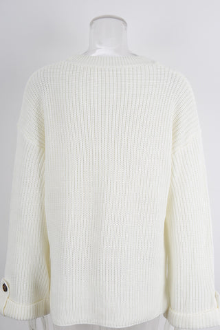 Chic Button-Sleeve Knit Sweater