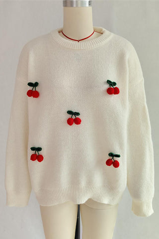 Cherry Embellished Knit Sweater