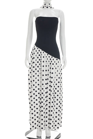 Polka-Dot Halter Maxi Dress