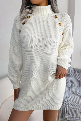 Button-Accent Knit Sweater Dress