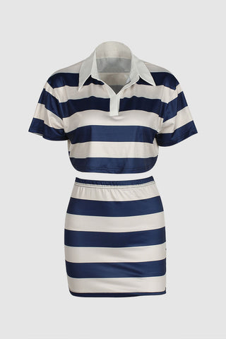 Striped Cropped Top and Skirt Set
