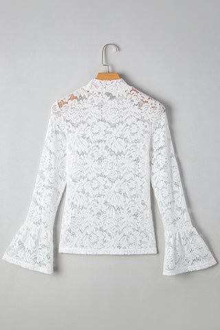 Lace Bell Sleeve Mock Neck Blouse