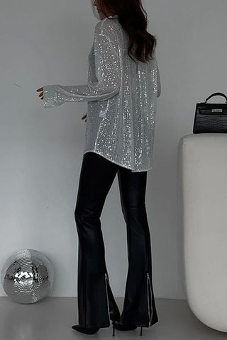 Sparkling Sequin Button-Front Blouse
