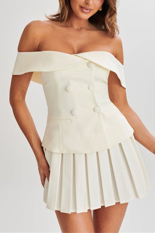 Pleated Off-Shoulder Blazer Dress