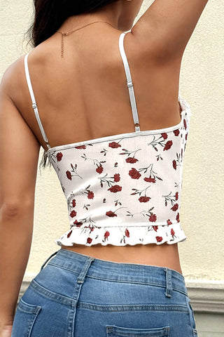 Floral Ruffle Trimmed Corset Tank