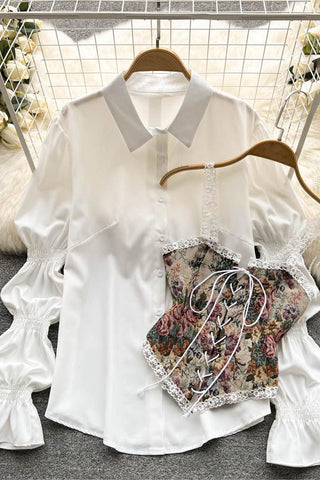 Lace-Up Corset and Classic Shirt Set