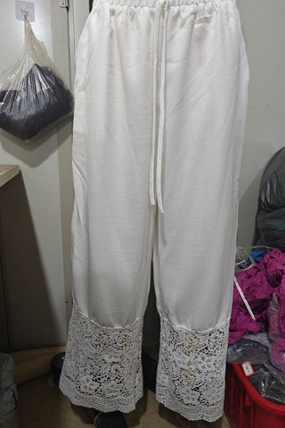 Lace Trim Wide-Leg Casual Pants