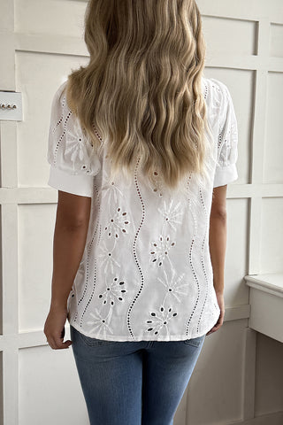 Eyelet Detail Tie-Front Blouse