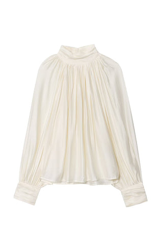 Elegant High-Neck Pleated Blouse