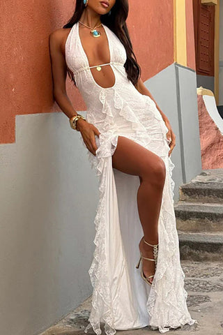 Halter Neck Ruffle Maxi Dress