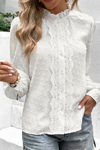 Lace Trim Button-Down Blouse