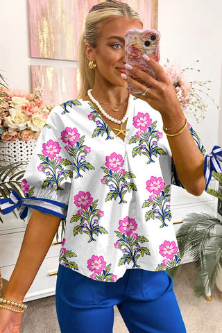 Floral Print Bow Sleeve Blouse