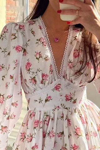 Floral Puff Sleeve Casual Dress