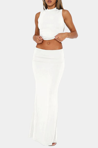 Sleeveless Crop Top and Maxi Skirt Set