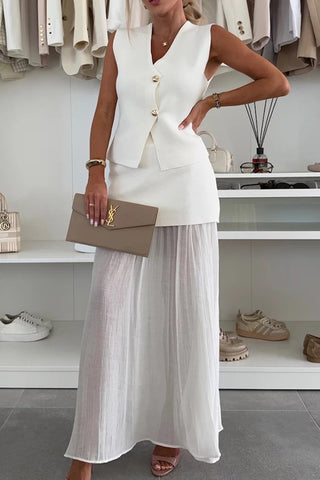 Elegant Button-Detail Skirt Set