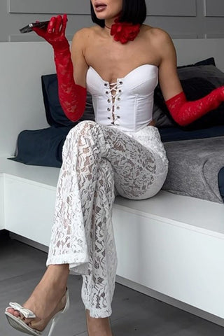 Sheer Straight-Leg Casual Pants