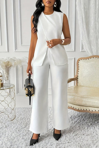 Elegant Sleeveless Belted Pants Set
