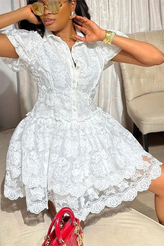 Button-Down Floral Lace Casual Dress