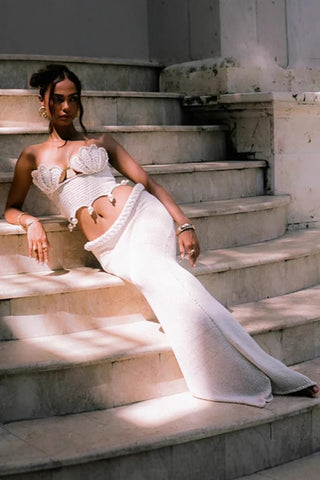 Pearl Trim Crop and Skirt Set