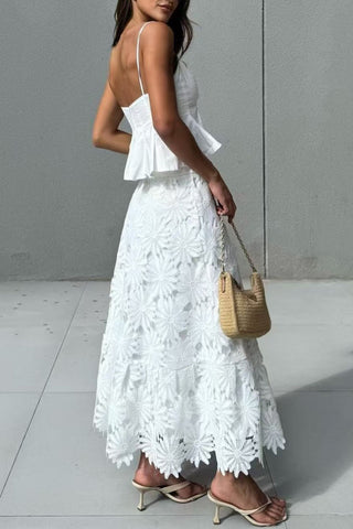 Floral Cut-Out Casual Skirt Set